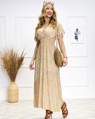 Női világos rózsaszín virágos midi ruha - Ruházat