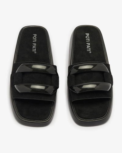 Fekete női flip-flop öko-szarvasbőrből Omve - Lábbeli