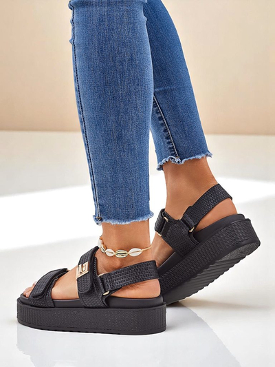 Royalfashion Ariadne platformos női szandál – fekete ökológiai bőr, tépőzár, nyár