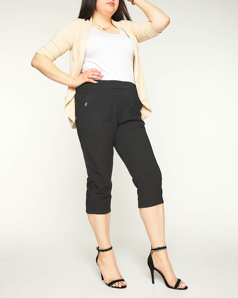 Fekete női 3/4 PLUSZ MÉRET szövet rövidnadrág - Ruházat