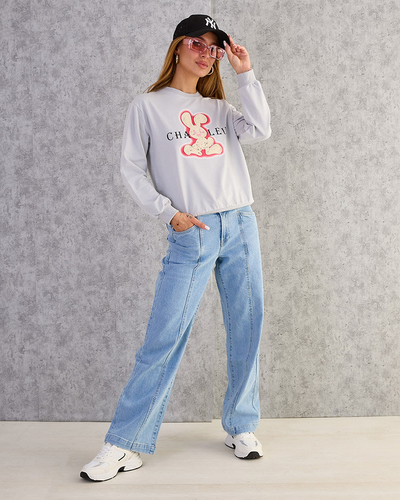 Royalfashion Női pamut vékony nyomtatott pulóver