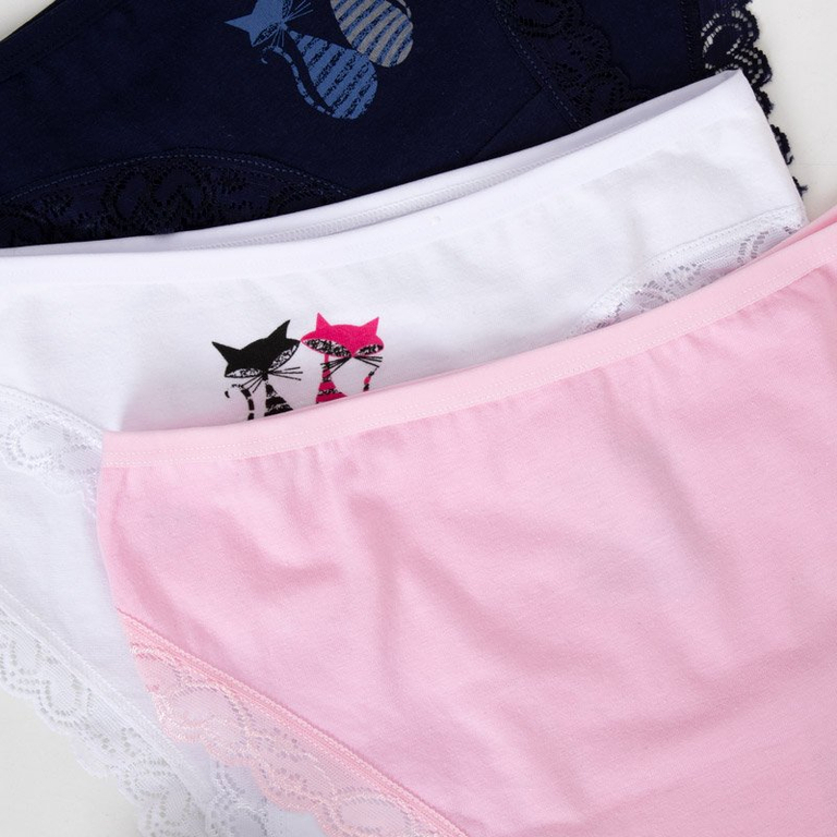 Női színes nadrág csipkével és nyomtatással 3 / csomag - Fehérnemű