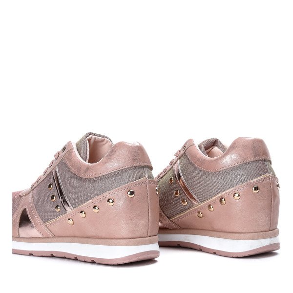 Różowo - złote sportowe buty na krytym koturnie Grina - Obuwie