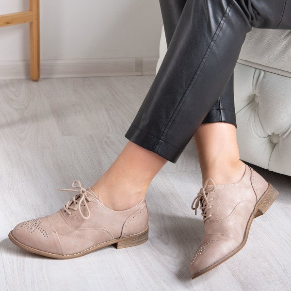 Różowe półbuty na płaskim obcasie z dżetami Nose - Obuwie