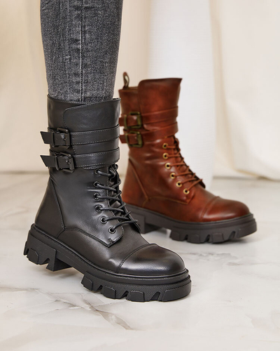 Royalfashion Eco bőr női bagger csizma fekete színben Faserti