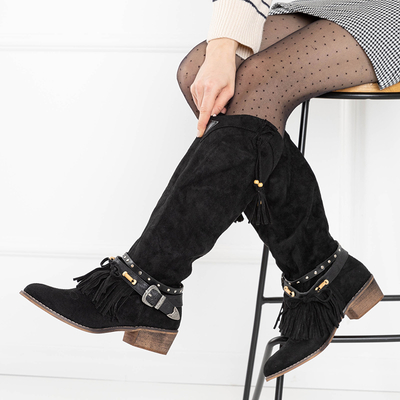 Fekete női cowboy csizma Clarosai díszítéssel - Lábbeli