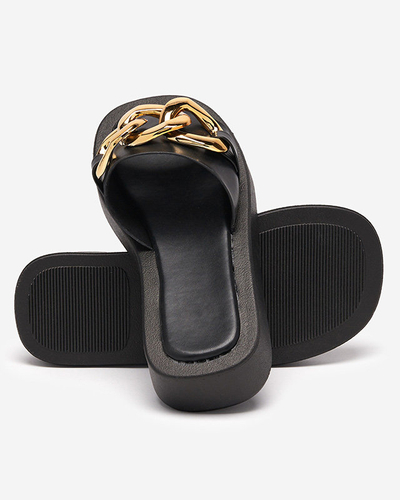 OUTLET Fekete női papucs arany lánccal Reteris - Lábbeli