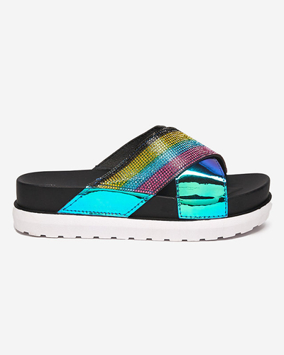 OUTLET Női fekete holografikus papucs flitterekkel Yalay - Footwear