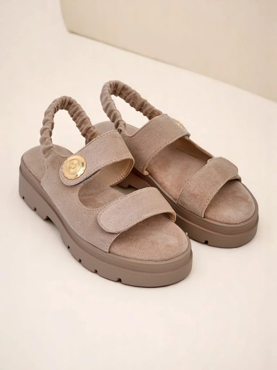 Royalfashion Callista bézs női platform szandál velúrból