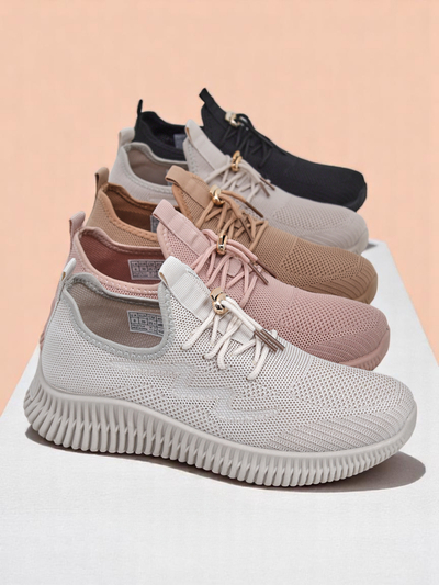 Aurelia Beige Royalfashion – Bézs női fűzős szövet tornacipő