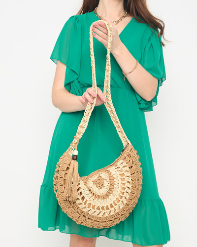 Női barna szalmatáska díszbojttal - Kiegészítők