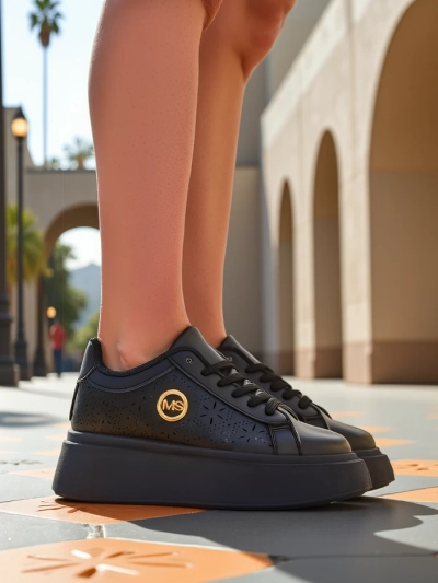 Női platformos sneakers Perseida Royalfashion fekete eco bőr