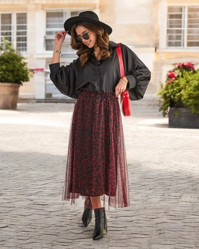 Royalfashion Mintás midi szoknya tüllal nőknek