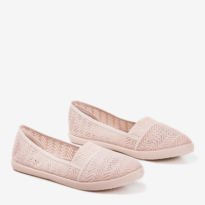 Jasnoróżowe damskie ażurowe slip - on Ticolisa - Obuwie