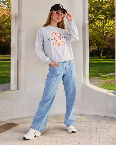 Royalfashion Női pamut vékony nyomtatott pulóver