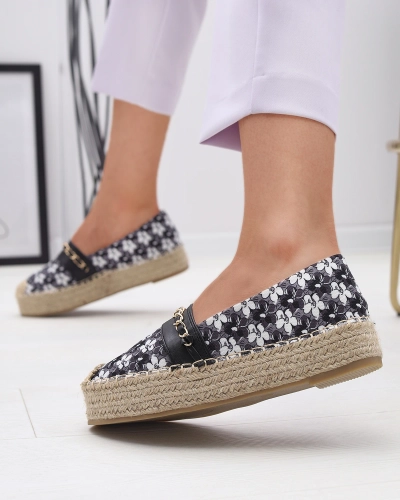 Fekete virágos espadrilles Azzaxi- Lábbeli