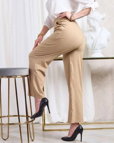 Royalfashion Világosbarna női széles szövetnadrág