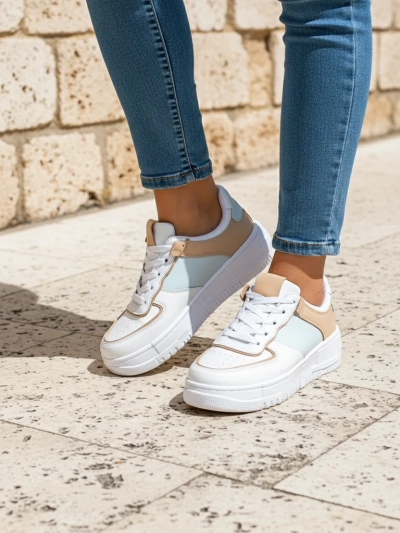 Aristea Azzurro női öko-bőr sneakerek 4 cm-es lapos talppal