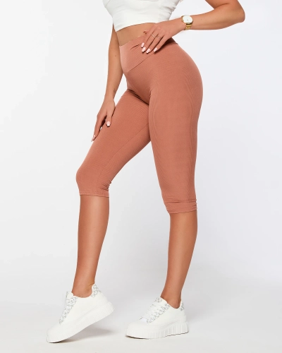 Barna női bordázott kerékpáros leggings - Ruházat