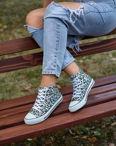Royalfashion Női bézs és barna magas tornacipő divatos mintával Jungle Jive
