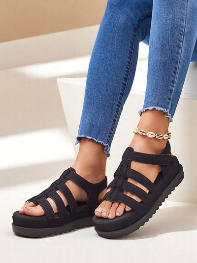 Heraclea Royalfashion női platform szandál öko bőrből, fekete