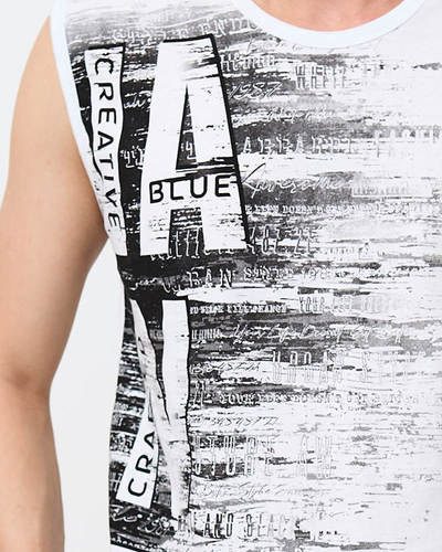 Férfi fehér ujjatlan nyomott póló - Ruházat