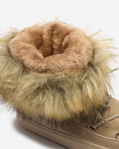 Royalfashion Világosbarna csúszós csizma a'la női hócsizma Gomllo