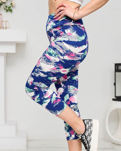 Sötétkék mintás zöld női 3/4-es leggings - Ruházat