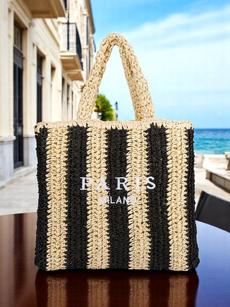 Királyi divat Nagy méretű Női Szalmatáska Szalmaszövet Csíkos