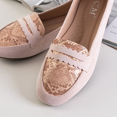 OUTLET Női mokaszinok meztelen virágos kígyóbetéttel - Lábbeli