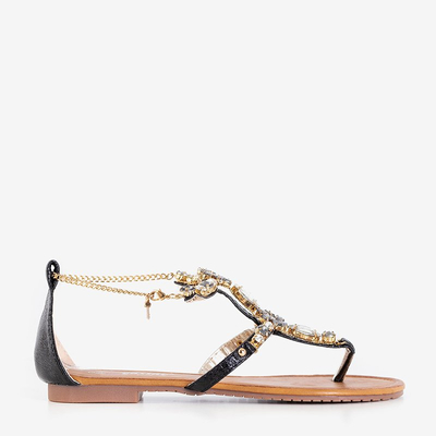 Fekete női szandál kövekkel lapos sarkú Innocenta - Cipő