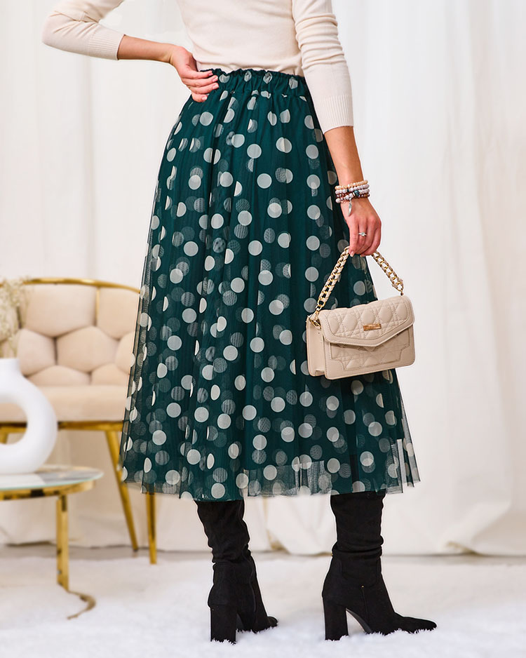 Royalfashion Sötétzöld női dupla rétegű borsó midi szoknya