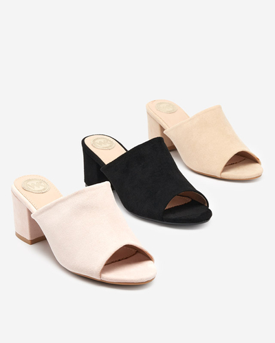 Fekete női papucs alacsony oszlopon Opetik - Cipők