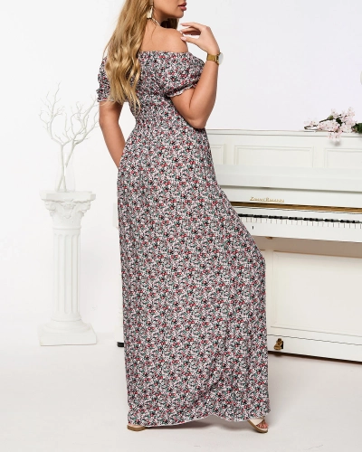 Rózsaszín női maxiruha a'la hiszpanka virágos mintával- Ruházat