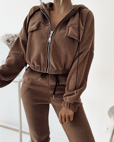 Royalfashion Női barna csíkos sport szett