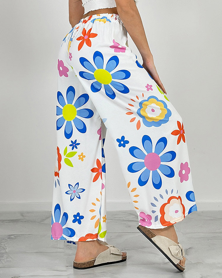 Royalfashion Női széles virágmintás szövetnadrág