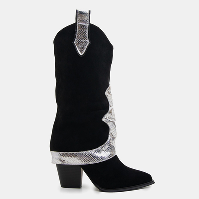 Fekete bokacsizma dekoratív felhajtással Acilip- Footwear