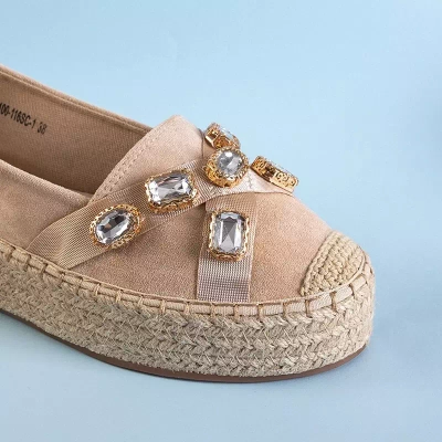 OUTLET Női bézs espadrillák Erilla kristályokkal - Lábbeli