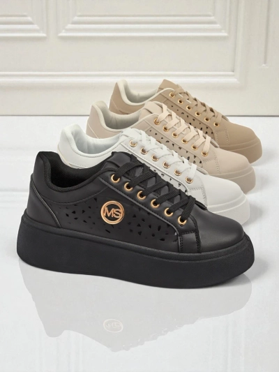 Aurelia Nero - Fekete Royalfashion platform öko bőrből, LH201-8 modell