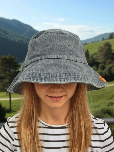 Athena Denim Look női bucket kalap poliészterből, kényelmes