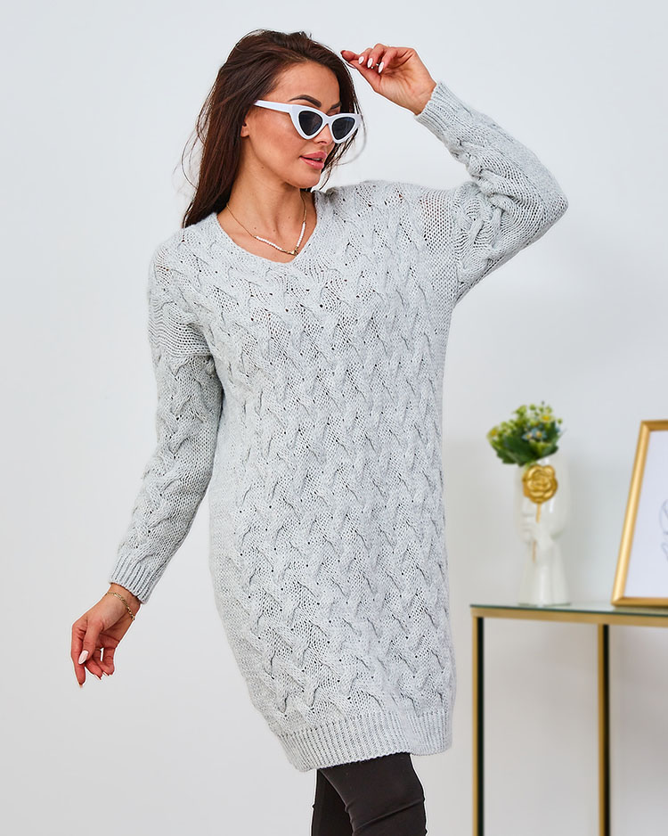 Royalfashion Világosszürke női pulóver ruha