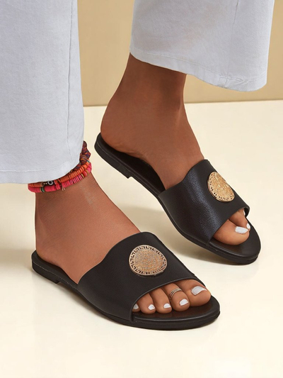 Royalfashion Női lapos talpú papucs Golden Slip