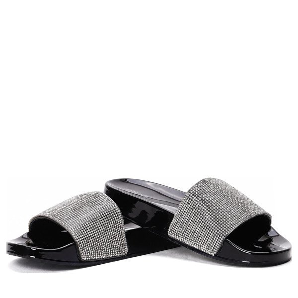 Czarne klapki z cyrkoniami Eliana - Obuwie