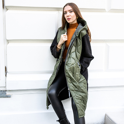 Zöld hosszú női steppelt kabát - Ruházat