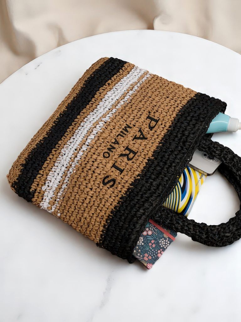 Királyi divat Nagy Szalmatáska Nőknek Párizsi Csíkos