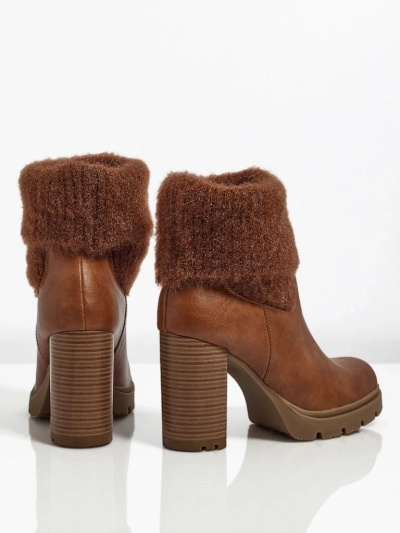 Tirave női öko bőr bokacsizma vastag sarokkal és kötött anyaggal