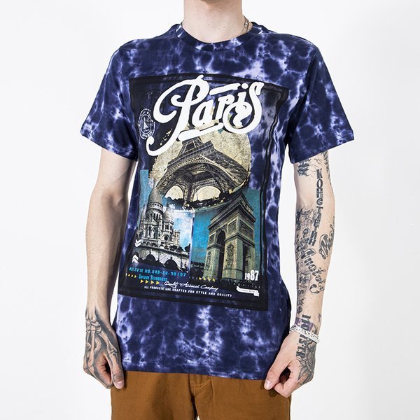 Férfi lila pamut póló nyomtatással - Ruházat