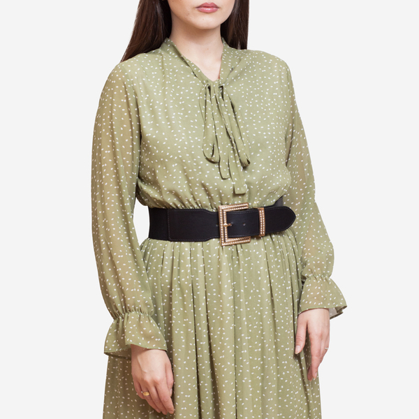 Fekete női széles öv nagy arany csattal, cirkonokkal - kiegészítők