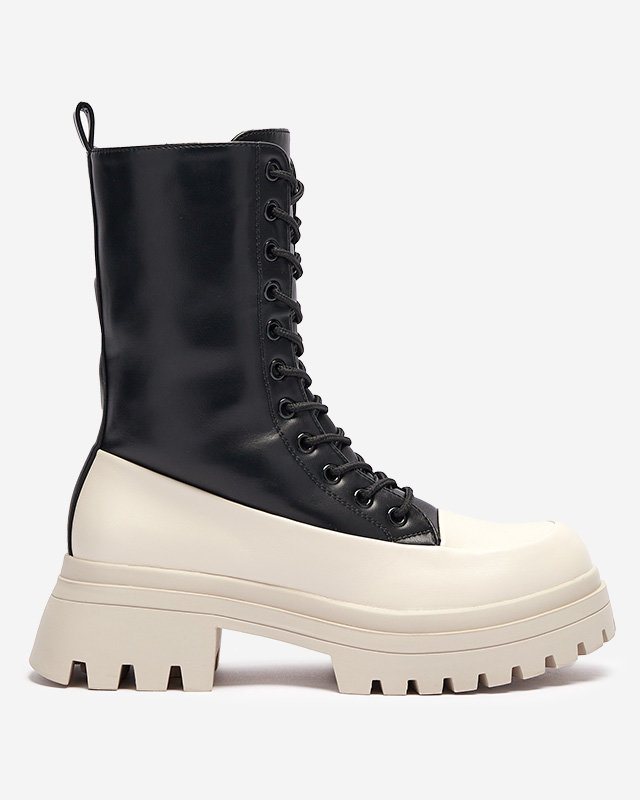 Fekete és bézs színű női magas csizma Susker - Lábbeli