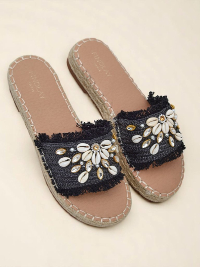 Royalfashion Helena Decor női szandál fekete espadrilles kagylókkal